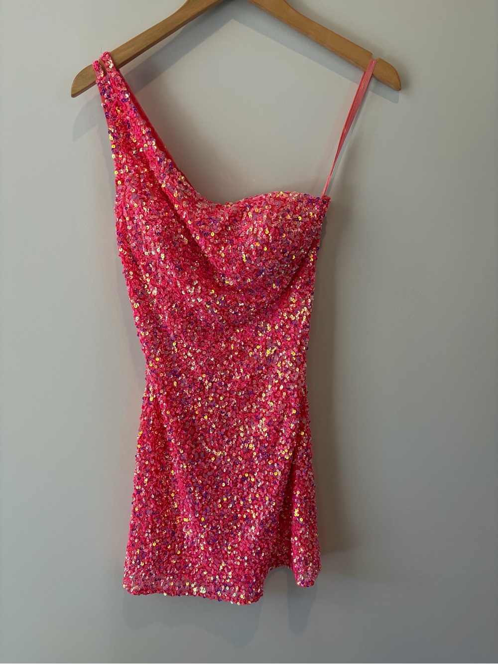 Ashley Lauren One-Shoulder Pink Sequin Mini Dress size 0